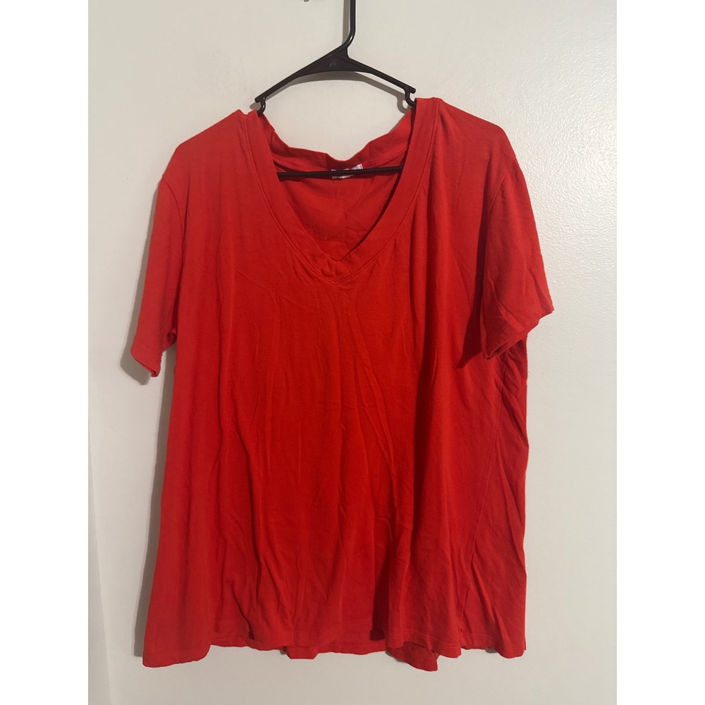 Loanna Womens V-Neck Short Sleeve T-Shirt Red Plus Size 1X FTS6-0009X